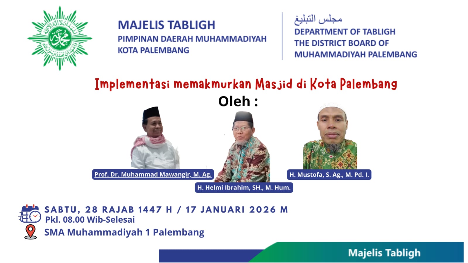Majelis Tabligh Muhammadiyah Palembang Gelar Pengajian Implementasi Memakmurkan Masjid